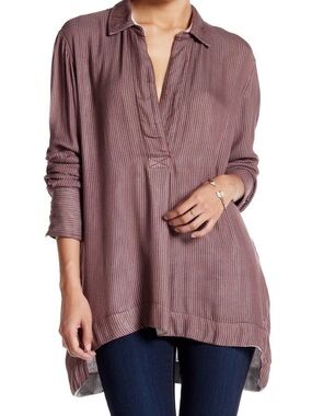 Free People On The Road Striped Tunic in Cranberry Size Small NWT